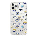 PrintiFy Apple iPhone 11 Pro ile Uyumlu 1mm Slim Fit Nazar Boncuğu 2 Baskılı Şeffaf Kılıf