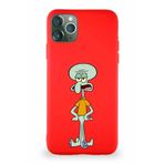 Printify Apple Iphone 11 Pro Max Soft Premier Kapak Squidward Dokunaç Tasarımlı Silikon Kılıf - Kırmızı