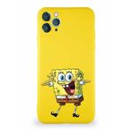 Printify Apple Iphone 11 Pro Max Soft Premier Kapak Sünger Bob Tasarımlı Silikon Kılıf - Sarı