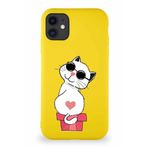 Printify Apple Iphone 11 Soft Premier Kapak Coolcat Tasarımlı Silikon Kılıf - Sarı