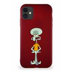 Printify Apple Iphone 11 Soft Premier Kapak Squidward Dokunaç Tasarımlı Silikon Kılıf - Mürdüm
