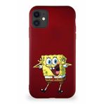 Printify Apple Iphone 11 Soft Premier Kapak Sünger Bob Tasarımlı Silikon Kılıf - Mürdüm