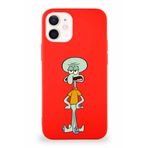 Printify Apple Iphone 12 Mini Soft Premier Kapak Squidward Dokunaç Tasarımlı Silikon Kılıf - Kırmızı