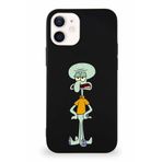Printify Apple Iphone 12 Mini Soft Premier Kapak Squidward Dokunaç Tasarımlı Silikon Kılıf - Siyah