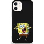 Printify Apple Iphone 12 Mini Soft Premier Kapak Sünger Bob Tasarımlı Silikon Kılıf - Siyah