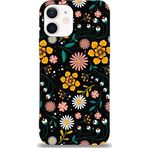 Printify Apple Iphone 12 Mini Uyumlu Lansman Kılıf Çiçek Tasarımlı Içi Kadife Kapak-Siyah