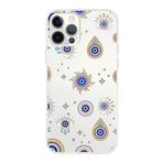 PrintiFy Apple iPhone 12 Pro ile Uyumlu 1mm Slim Fit Nazar Boncuğu 5 Baskılı Şeffaf Kılıf
