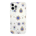 PrintiFy Apple iPhone 12 Pro Max ile Uyumlu 1mm Slim Fit Nazar Boncuğu 5 Baskılı Şeffaf Kılıf