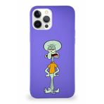 Printify Apple Iphone 12 Pro Max Soft Premier Kapak Squidward Dokunaç Tasarımlı Silikon Kılıf - Mor