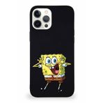 Printify Apple Iphone 12 Pro Max Soft Premier Kapak Sünger Bob Tasarımlı Silikon Kılıf - Siyah