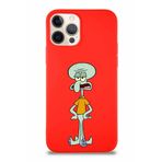 Printify Apple Iphone 12 Pro Soft Premier Kapak Squidward Dokunaç Tasarımlı Silikon Kılıf - Kırmızı
