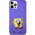 Printify Apple Iphone 12 Pro Soft Premier Kapak Sünger Bob Tasarımlı Silikon Kılıf - Mor