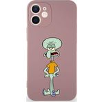 Printify Apple Iphone 12 Soft Premier Kapak Squidward Dokunaç Tasarımlı Silikon Kılıf - Pudra