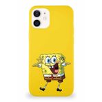 Printify Apple Iphone 12 Soft Premier Kapak Sünger Bob Tasarımlı Silikon Kılıf - Sarı