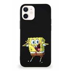 PrintiFy Apple Iphone 12 Soft Premier Kapak Sünger Bob Tasarımlı Silikon Kılıf - Siyah
