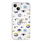 PrintiFy Apple iPhone 13 ile Uyumlu 1mm Slim Fit Nazar Boncuğu 2 Baskılı Şeffaf Kılıf