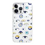 PrintiFy Apple iPhone 14 Pro Max ile Uyumlu 1mm Slim Fit Nazar Boncuğu 2 Baskılı Şeffaf Kılıf