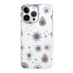 PrintiFy Apple iPhone 14 Pro Max ile Uyumlu 1mm Slim Fit Nazar Boncuğu 5 Baskılı Şeffaf Kılıf