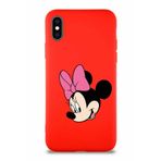 PrintiFy Apple iPhone X Soft Premier Kapak Minnie Mouse-b Tasarımlı Silikon Kılıf - Kırmızı