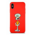 Printify Apple Iphone X Soft Premier Kapak Squidward Dokunaç Tasarımlı Silikon Kılıf - Kırmızı