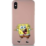 Printify Apple Iphone Xs Max Soft Premier Kapak Sünger Bob Tasarımlı Silikon Kılıf - Pudra