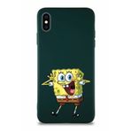 Printify Apple Iphone Xs Max Soft Premier Kapak Sünger Bob Tasarımlı Silikon Kılıf - Yeşil