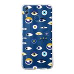 PrintiFy Huawei Honor 8X ile Uyumlu 1mm Slim Fit Nazar Boncuğu 2 Baskılı Şeffaf Kılıf