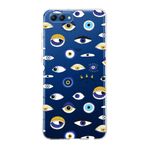 PrintiFy Huawei Honor View 10 ile Uyumlu 1mm Slim Fit Nazar Boncuğu 2 Baskılı Şeffaf Kılıf