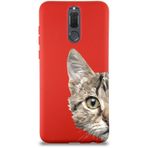 Printify Huawei Mate 10 Lite Uyumlu Lansman Kılıf Catface Tasarımlı Içi Kadife Kırmızı Kapak