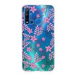 PrintiFy Huawei P20 Lite 2019 ile Uyumlu Kapak Floral Pembe Tasarımlı 1mm Fit Şeffaf Silikon Kılıf