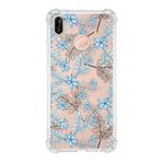PrintiFy Huawei P20 Lite Uyumlu Köşe Korumalı Antişok Kapak Floral Mavi Şekiller Tasarımlı Şeffaf Kılıf