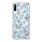 PrintiFy Huawei P30 Lite ile Uyumlu Kapak Floral Mavi Tasarımlı 1mm Fit Şeffaf Silikon Kılıf