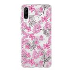 PrintiFy Huawei P30 Lite ile Uyumlu Kapak Floral Pembe Tasarımlı 1mm Fit Şeffaf Silikon Kılıf