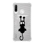 PrintiFy Huawei P30 Lite Uyumlu Köşe Korumalı Antişok Kapak Çizgi Kedi Tasarımlı Şeffaf Kılıf