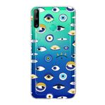 PrintiFy Huawei P40 Lite E ile Uyumlu 1mm Slim Fit Nazar Boncuğu 2 Baskılı Şeffaf Kılıf