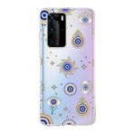 PrintiFy Huawei P40 Pro ile Uyumlu 1mm Slim Fit Nazar Boncuğu 5 Baskılı Şeffaf Kılıf