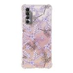 Printify Huawei PSmart 2021 Uyumlu Köşe Korumalı Antişok Kapak Floral Lila Tasarımlı Şeffaf Kılıf