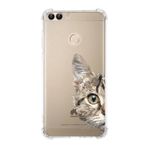 Printify Huawei PSmart Uyumlu Köşe Korumalı Antişok Kapak Catface Tasarımlı Şeffaf Kılıf