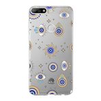 PrintiFy Huawei Y7 2018 ile Uyumlu 1mm Slim Fit Nazar Boncuğu 5 Baskılı Şeffaf Kılıf