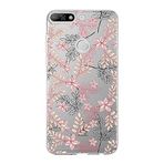 PrintiFy Huawei Y7 2018 ile Uyumlu Kapak Floral Kırmızı Tasarımlı 1mm Fit Şeffaf Silikon Kılıf