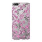 PrintiFy Huawei Y7 2018 ile Uyumlu Kapak Floral Pembe Tasarımlı 1mm Fit Şeffaf Silikon Kılıf