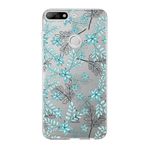 PrintiFy Huawei Y7 2018 ile Uyumlu Kapak Floral Su Yeşili Tasarımlı 1mm Fit Şeffaf Silikon Kılıf