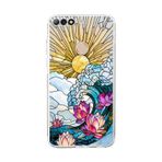PrintiFy Huawei Y7 2018 ile Uyumlu Vitray Okyanus Sabahı Tasarımlı Şeffaf Silikon Kılıf
