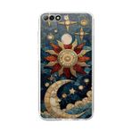 PrintiFy Huawei Y7 2018 ile Uyumlu Vitray Sol ve Luna Tasarımlı Şeffaf Silikon Kılıf