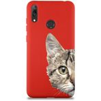 PrintiFy Huawei Y7 2019 Uyumlu Lansman Kılıf Catface Tasarımlı İçi Kadife Kapak kirmizi