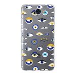 PrintiFy Huawei Y7 ile Uyumlu 1mm Slim Fit Nazar Boncuğu 2 Baskılı Şeffaf Kılıf