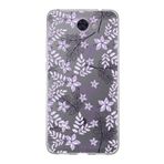 PrintiFy Huawei Y7 ile Uyumlu Kapak Floral Lila Tasarımlı 1mm Fit Şeffaf Silikon Kılıf