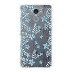 PrintiFy Huawei Y7 Prime ile Uyumlu Kapak Floral Mavi Tasarımlı 1mm Fit Şeffaf Silikon Kılıf