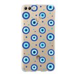 PrintiFy Huawei Y9 2018 ile Uyumlu 1mm Slim Fit Nazar Boncuğu 1 Baskılı Şeffaf Kılıf