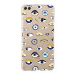 PrintiFy Huawei Y9 2018 ile Uyumlu 1mm Slim Fit Nazar Boncuğu 2 Baskılı Şeffaf Kılıf